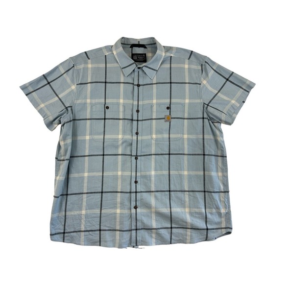 Carhartt Rugged Flex Relaxed Fit Men Blue Plaid Button Up Short Sleeve Shirt 2XL - Picture 1 of 7